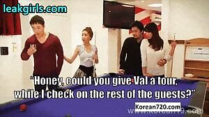 Husband cheating at party while wife is downstairs