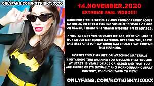Batgirl Hotkinkyjo take huge black dildo in her anal hole also fisting & prolapse