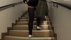 At public library, controling her sextoy