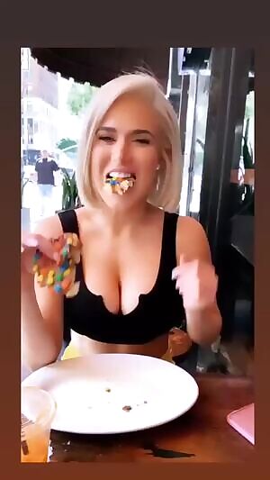 Lana's tits pushed together