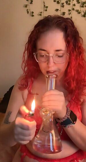 a little bong rip in red lingerie ❤️
