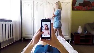 My younger sister helps me cum