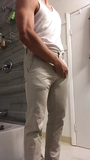 Pants are hard to take off with a big cock and big thighs