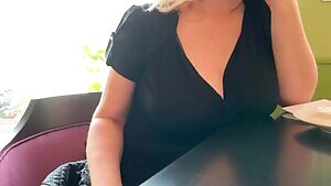 One boob at restaurant - that got him off his phone