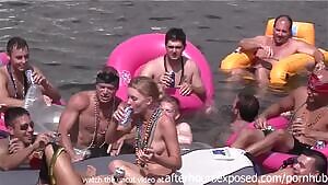 Friends having fun in a public party